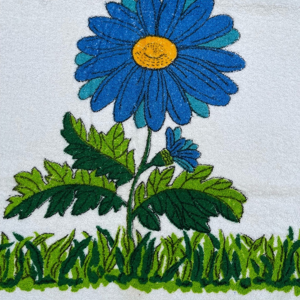 Vintage Cannon Bath Towel Lot 70s Retro Hydrangea Iris Daisy Floral Fringe MCM - Picture 14 of 16